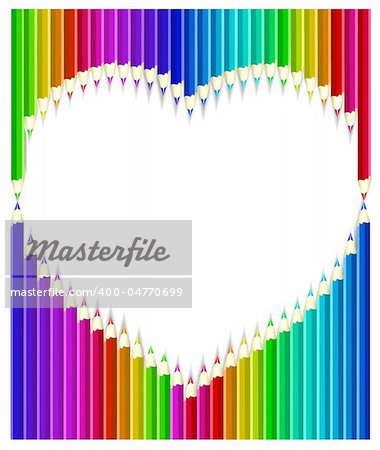 Colored pencils in heart shape form/ Vector Illustration