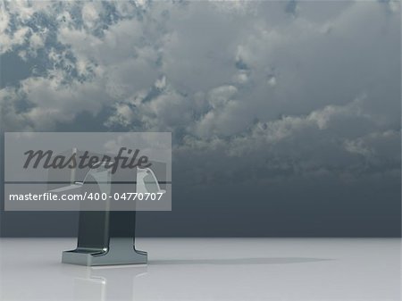 metal uppercase letter t under dark cloudy sky - 3d illustration