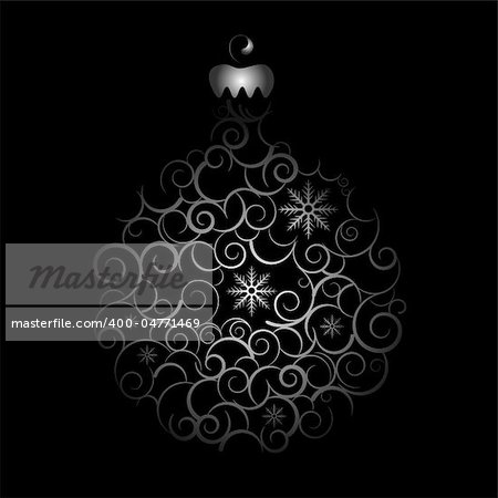 Vector picture of silver silhouette of christmas ball on black background