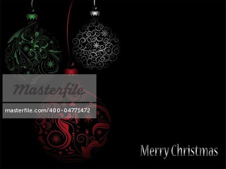 Vector picture of tree silhouette of christmas ball - green, red and silver