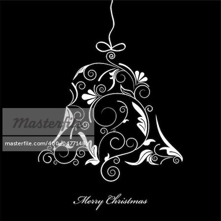 Vector picture of white silhouette of christmas bell on black background