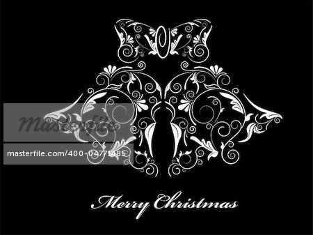 Vector picture of white silhouette of christmas bells on black background