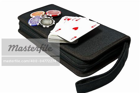 bag with the game of poker on a white background