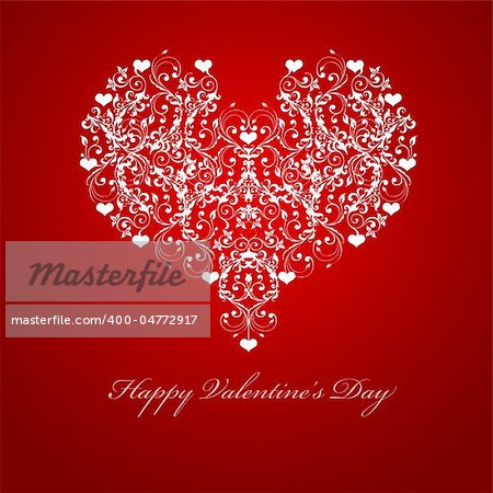 Happy Valentines Day Embossed Leaf Vine Hearts Motif Illustration Red