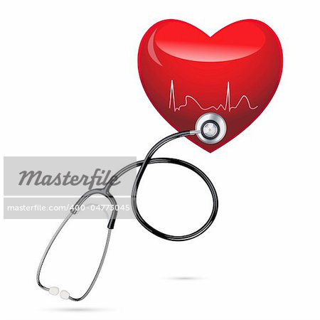 illustration of stethoscope with heart on isolated background