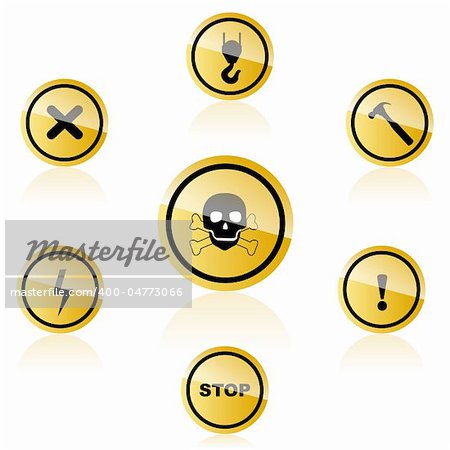 illustration of warning icons on white background