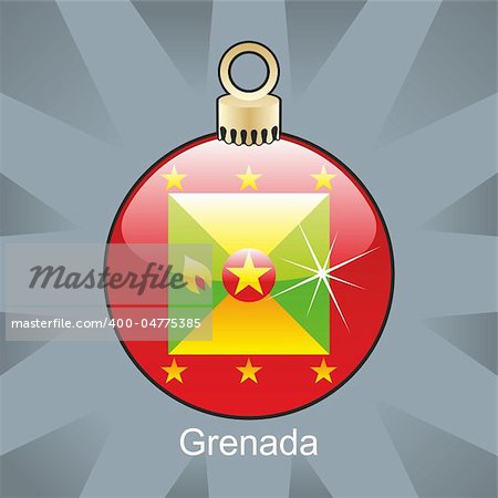 fully editable vector illustration of isolated grenada flag in christmas bulb shape