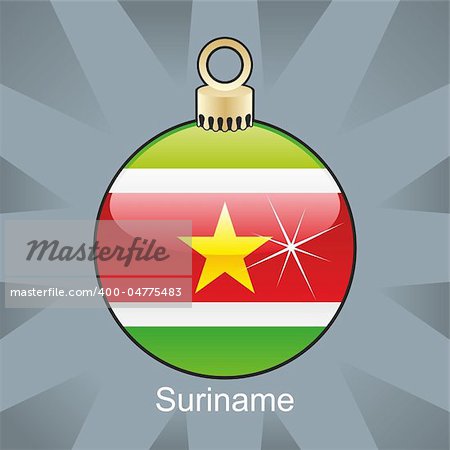 fully editable vector illustration of isolated suriname flag in christmas bulb shape
