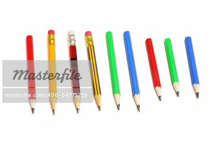 Row of Pencils on White Background