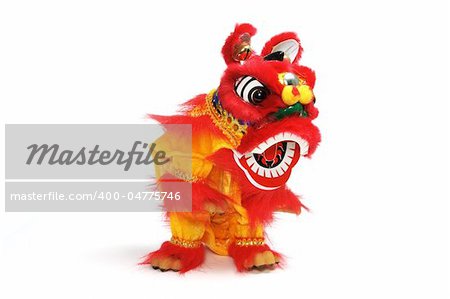 Lion Dancing on Isolated White Background