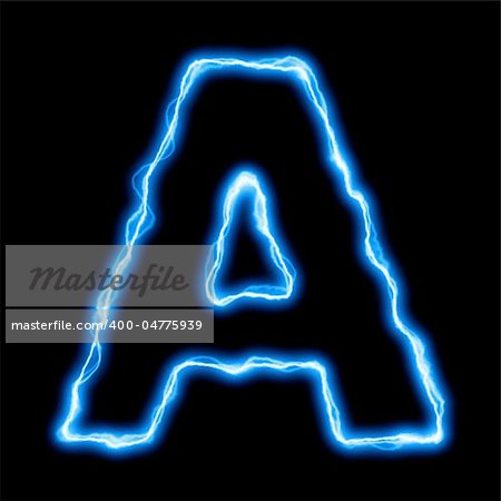 electric lightning or flash font with blue letters on black
