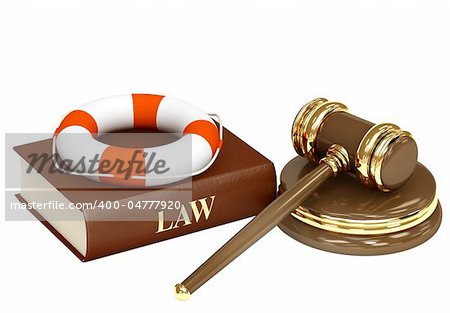 Legal aid. Hammer, book and lifebuoy