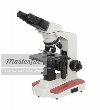 close up of microscope on white background with clipping path