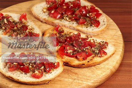 crispy italian bruschetta with basil, garlic and tomato