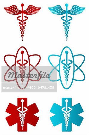 illustration of vector caduceus icons on white background