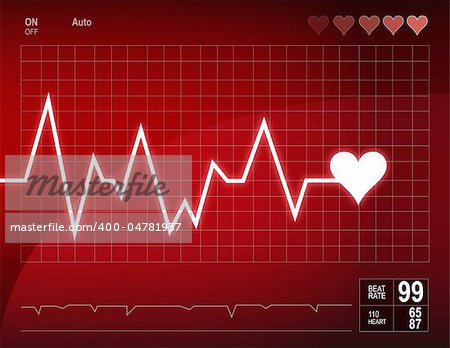 Illustration depicting a graph from a heart beat and a heart.