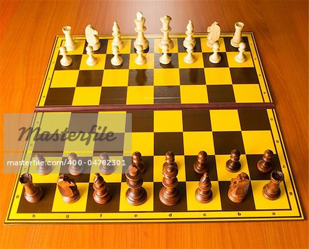 Set of chess figures on the playing board