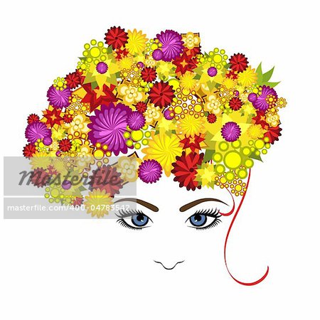 illustration of lady with flowers on white background