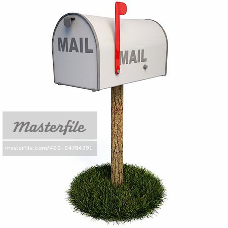 Closed mailbox with a raised flag. with clipping path.