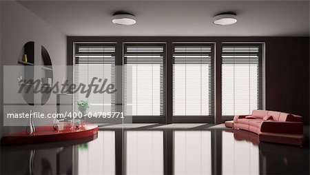 Black Living room with red sofa interior 3d render