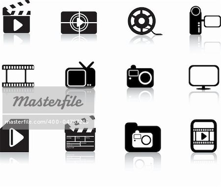 modern silhouette black icon set of photo, video and multimedia symbols