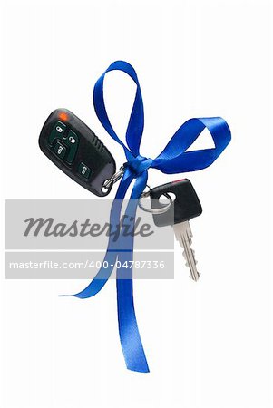 Car ignition key with security system, isolated on white