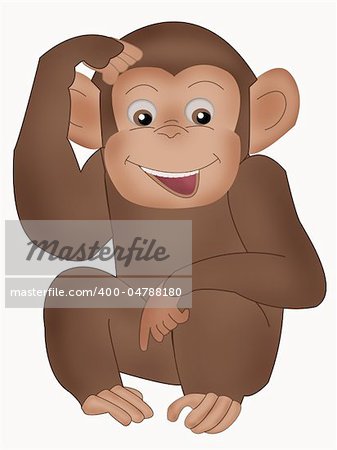 Illustration of cute smiling monkey over white