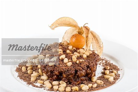Chocolate risotto dessert isolated on a white background