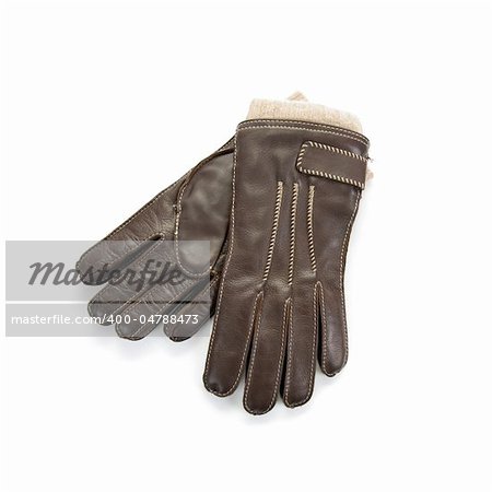 Brown modern male leather gloves isolated on a white