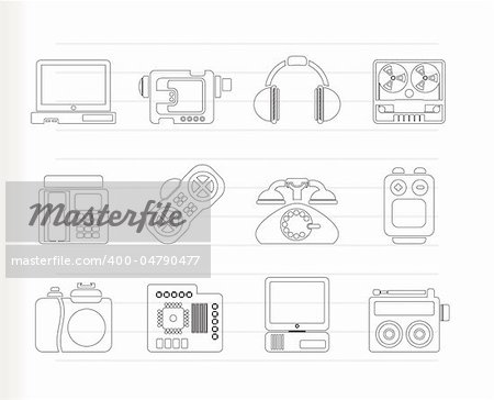 electronics, media and technical equipment icons - vector icon set