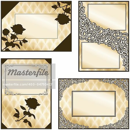 Collection of elegant brown and gold labels inspired by Victorian era designs. Graphics are grouped and in several layers for easy editing. The file can be scaled to any size.