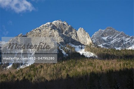 Alpine environment with high peaks and snow. Pictures taken near Vrata, Mojstrana, Slovenija.