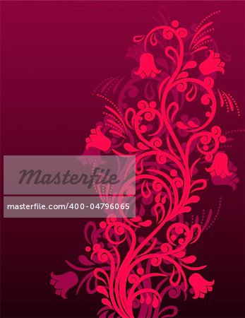 Beautiful red floral ornate background with stylized flowers