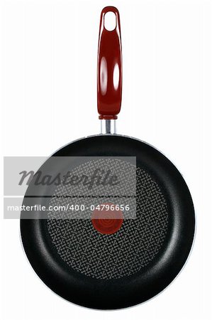 Frying pan with a red pen on a white background with the top