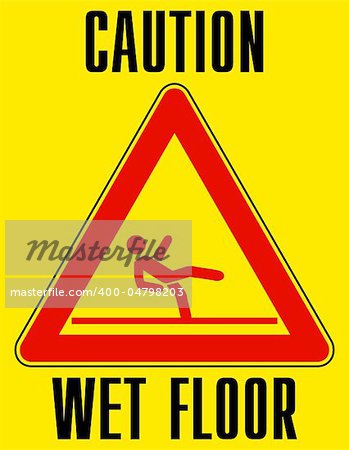 Bright yellow wet floor sign. EPS 8 vector file included