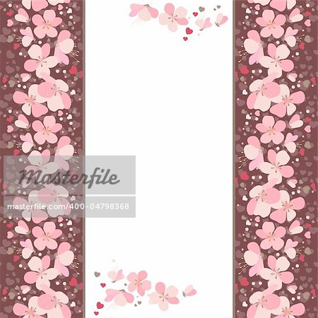 White vertical frame with pink cherry flowers