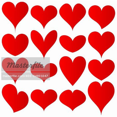 various shapes of red valentines hearts