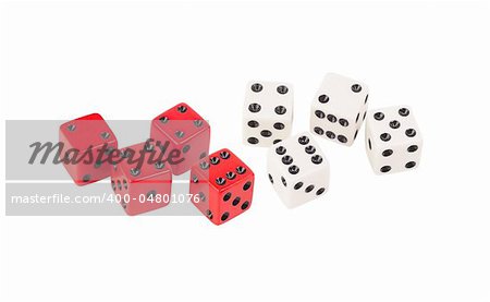 Red and white dices isolated on white background