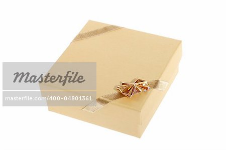 gift box with gold ribbon on white background