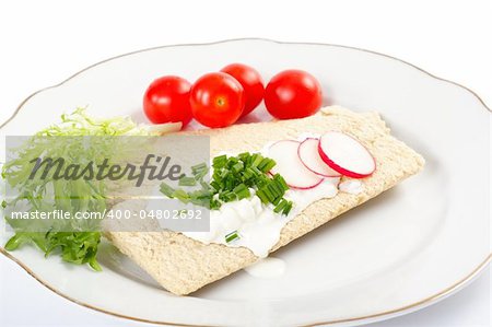 Dietetic sandwich crispbread healthy breakfast colored photo