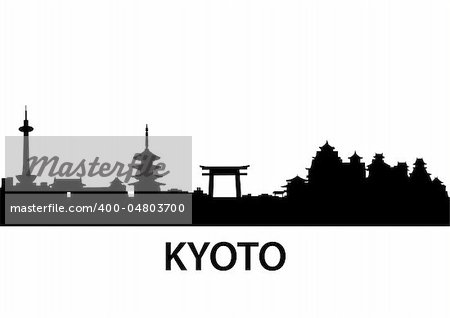 detailed vector illustration of Kyoto, Japan
