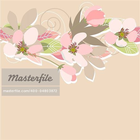 Pink floral background with flowers and plants