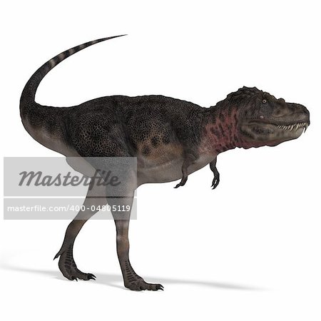 Dinosaur Tarbosaurus. 3D rendering with clipping path and shadow over white