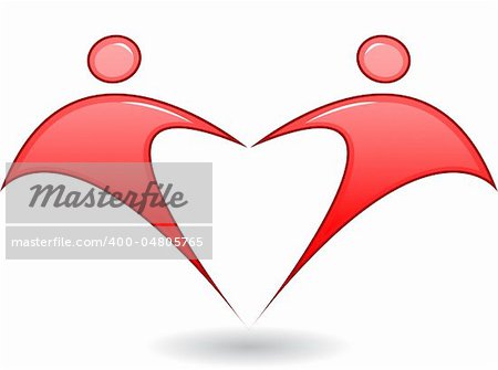 Silhouette of two people holding hands in the shape of a heart