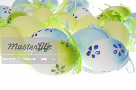 Painted Colorful Easter Eggs, photo on the white background