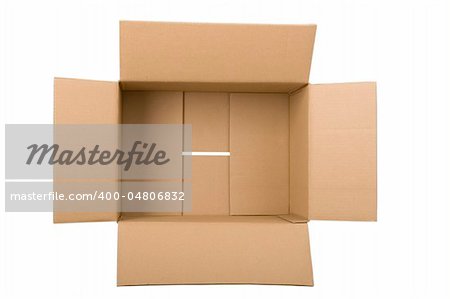 open corrugated cardboard box on white background