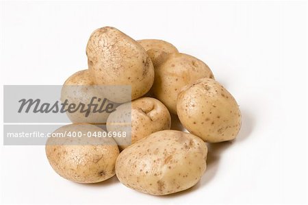 vegetarian food, new potatoes on white background