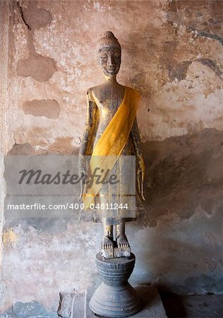 Ancient Buddha sculptures in the cloister of Wat Si Saket in Vientiane, Laos