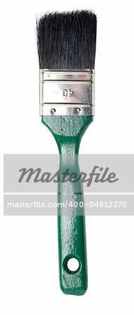 New green paint brush with the wooden handle isolated