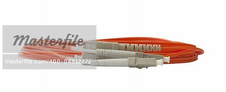 Optical multi mode LC patch cord isolated on white.